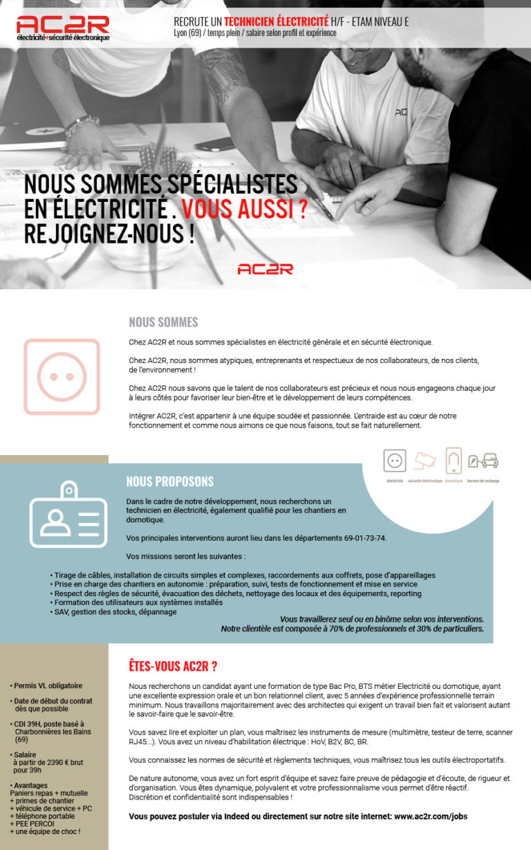 AC2R recrute un électricien à Lyon